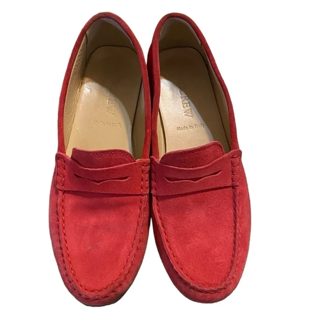 J. Crew James Suede Penny Loafers Red Flats Made In Italy Women’s‎ Size 7